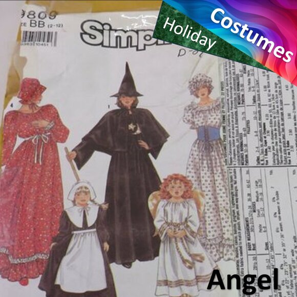 Simplicity 9809 sewing pattern Kid 2-8 Prairie, Witch, Pilgrim, Angel - Picture 1 of 7